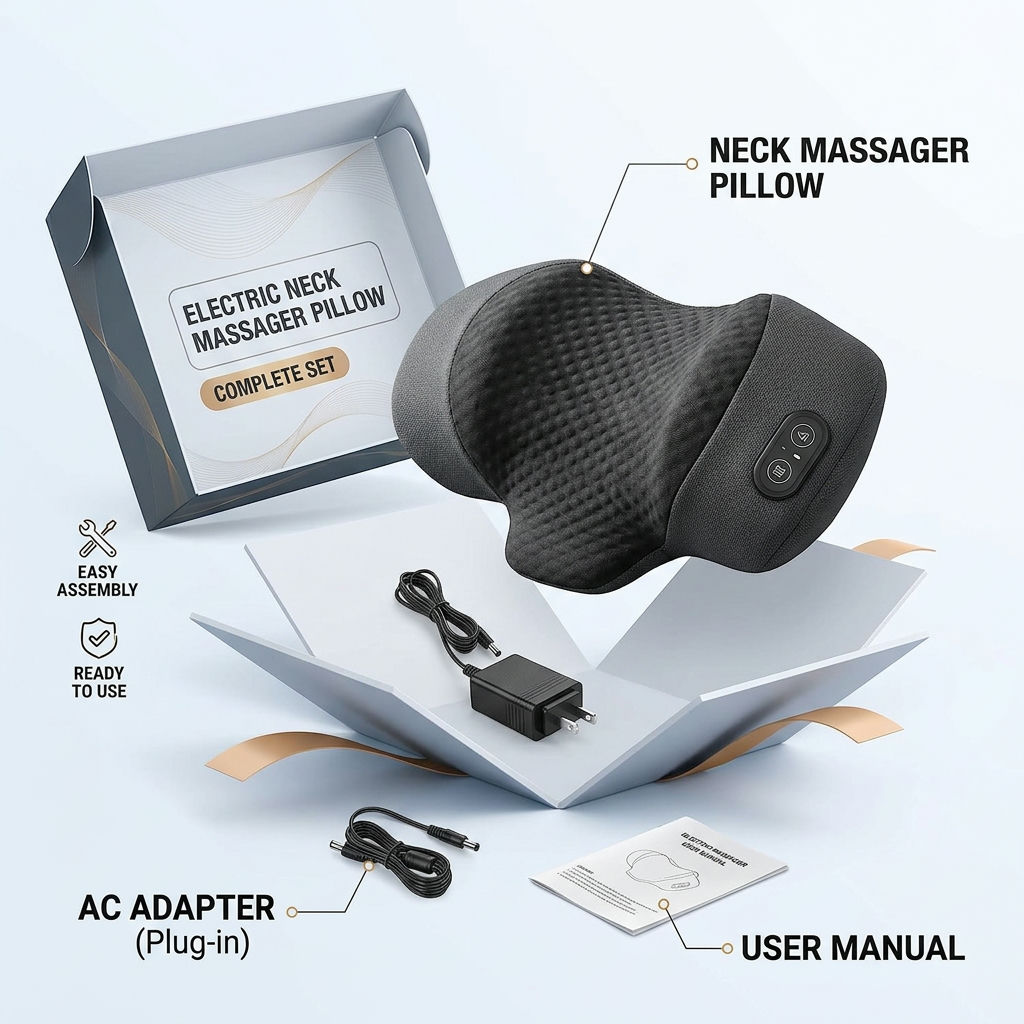 Image suggestion: Photo of all items in the packaging organized in a clean and professional way