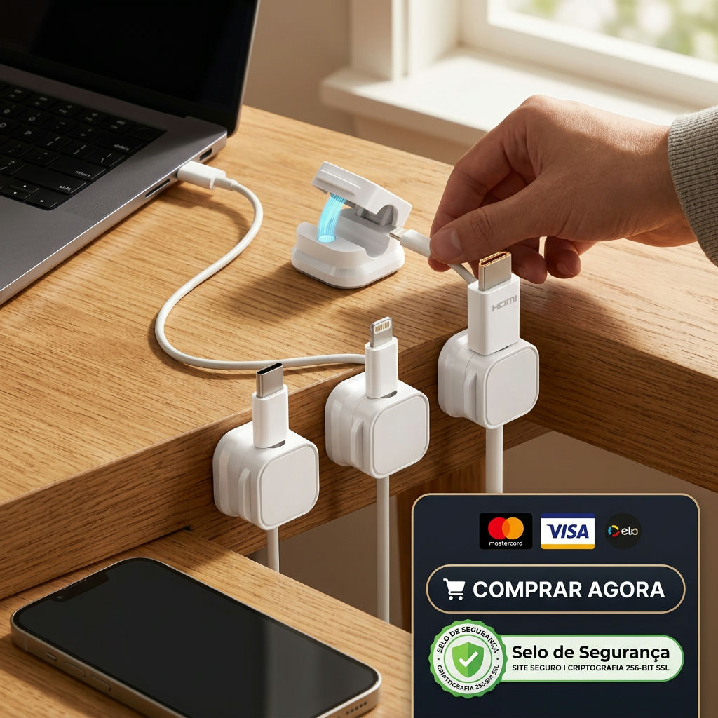 Sugestão de imagem: Botão de compra estilizado com ícones de cartões de crédito e selo de segurança